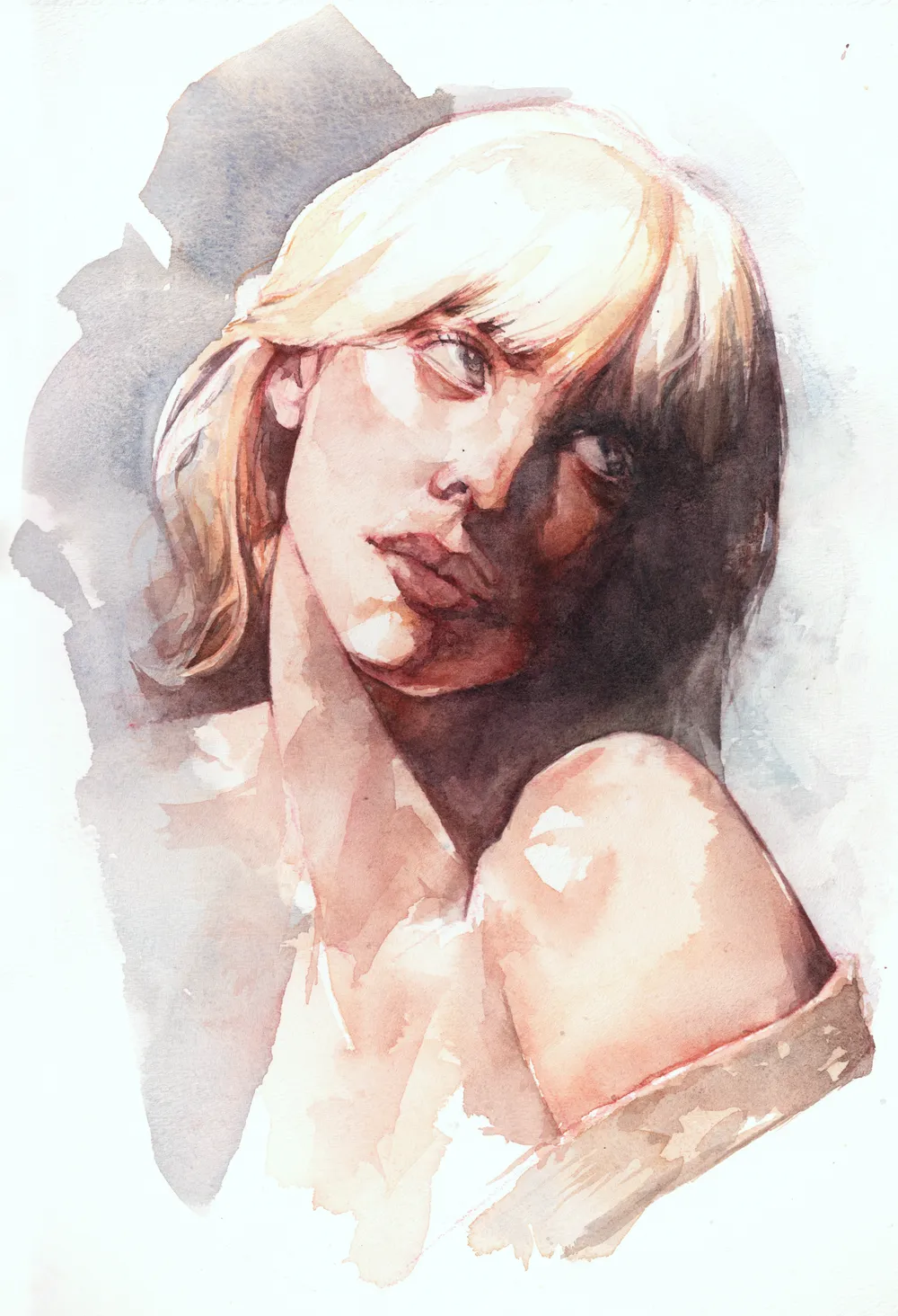 A watercolour portrait of Billie Eilish