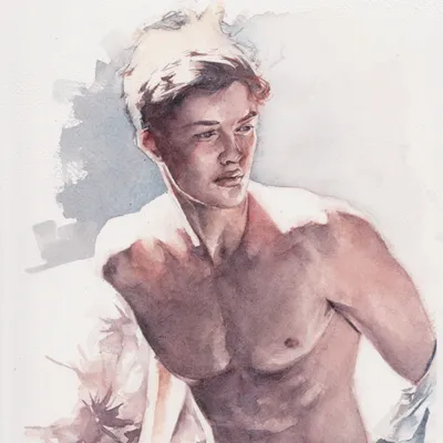 A watercolour painting of a man posing