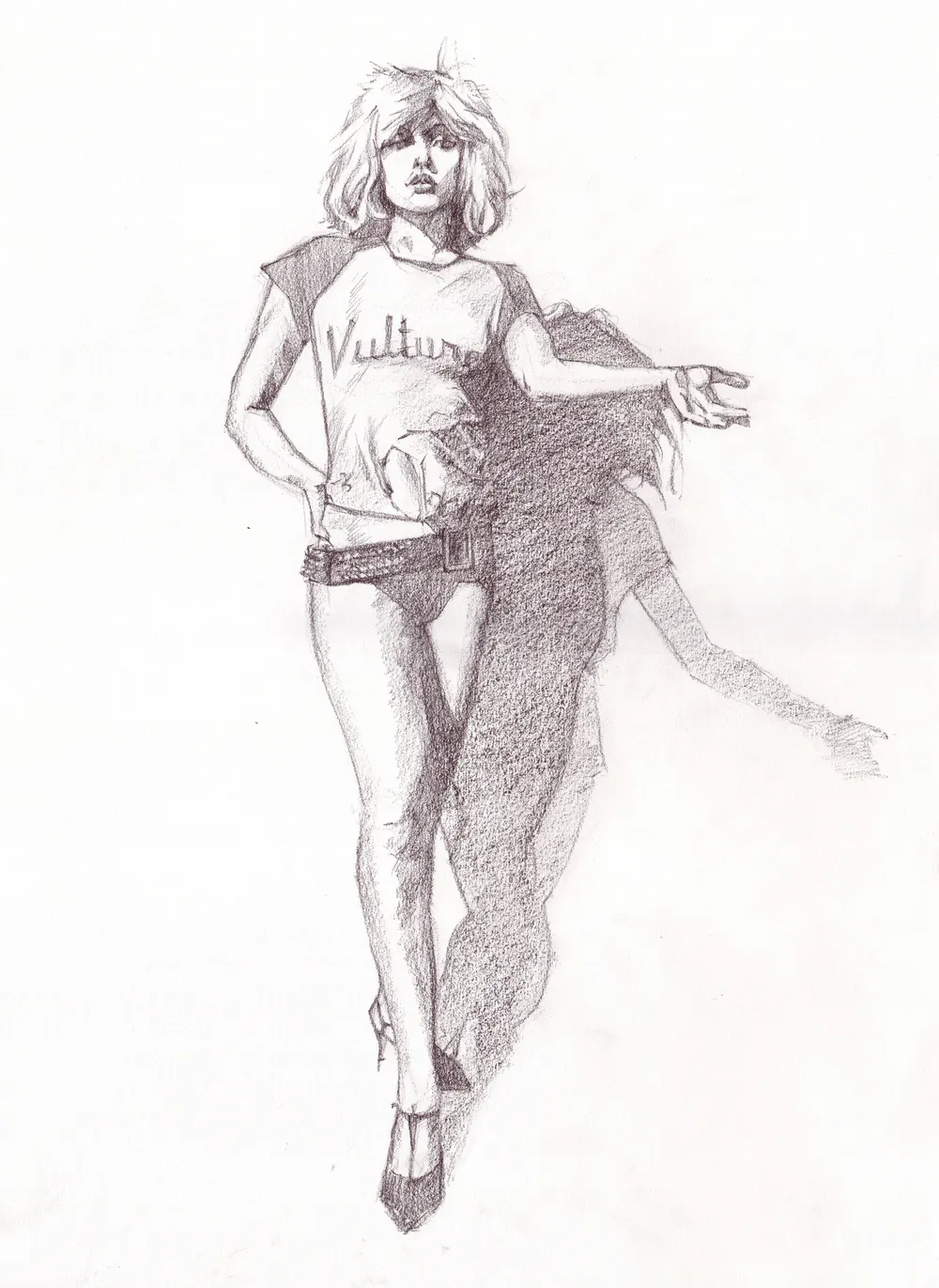 A watercolour painting of a man's face from a 3/4 rear view