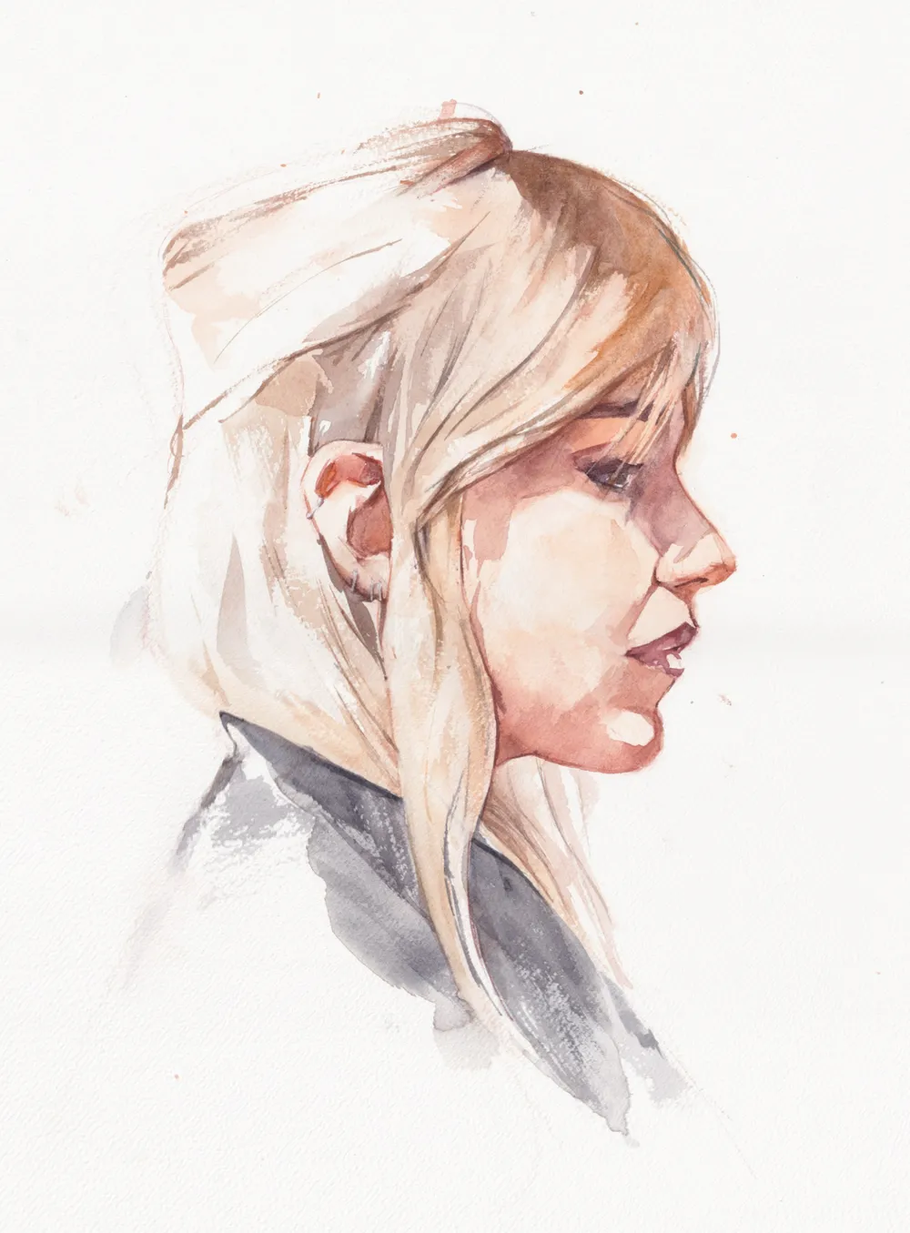 A watercolour portrait of a girl's side profile