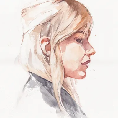 A watercolour portrait of a girl's side profile