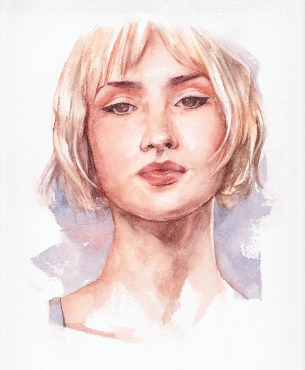 A watercolour portrait of the Belgian singer Angèle