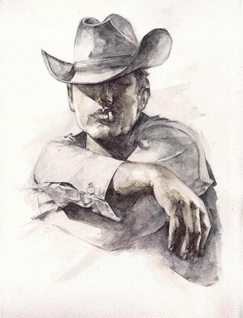 A watercolour portrait of James Dean