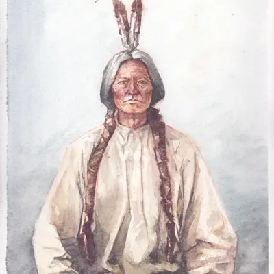 A watercolour portrait of Chief Sitting Bull