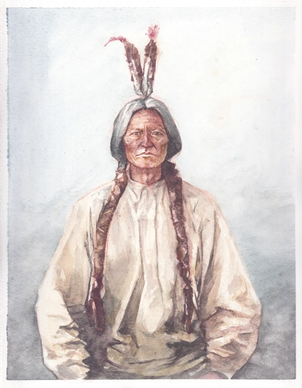 A watercolour portrait of Chief Sitting Bull